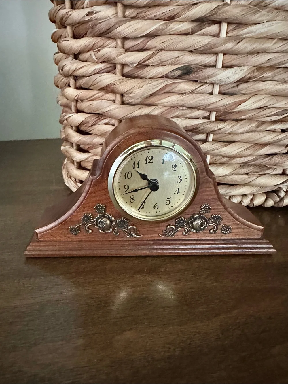 Handcrafted Fisher Landcaster Co. Classic Wooden Small Mantel Clock Brown Gold